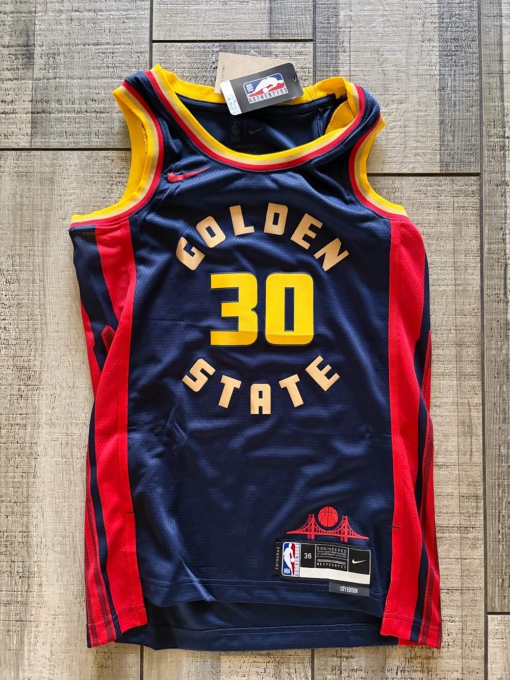 Nike Golden State #30 Navy Red Yellow Basketball Jersey